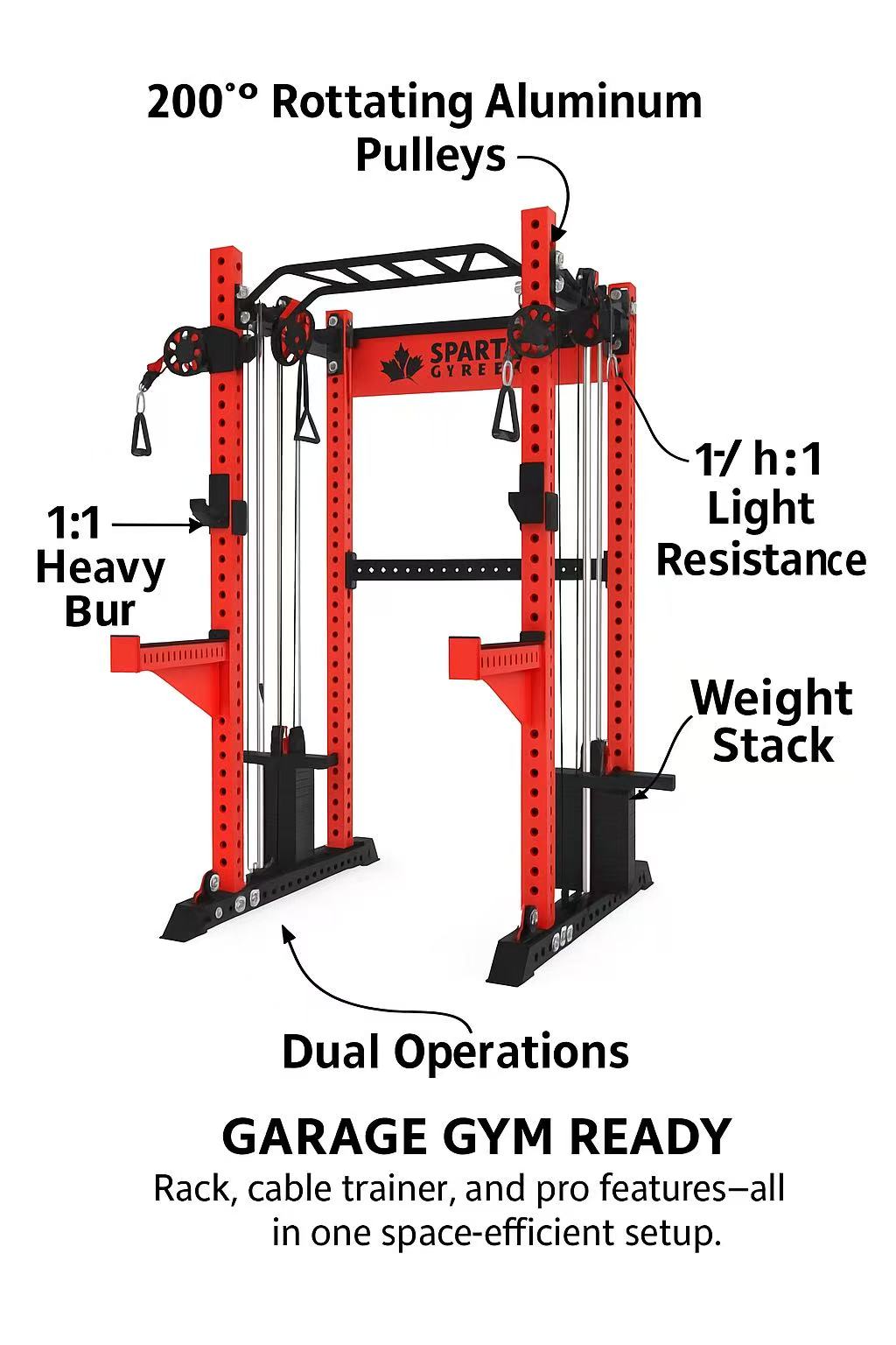 KB2402 Functional Squat Rack with Dual Pulley | 3”x3” 9-Gauge Steel | All-in-One Trainer