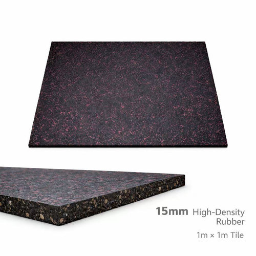 Commercial Strength Training Rubber Flooring 15mm – 1m x 1m Tile for Squat & Deadlift Zones
