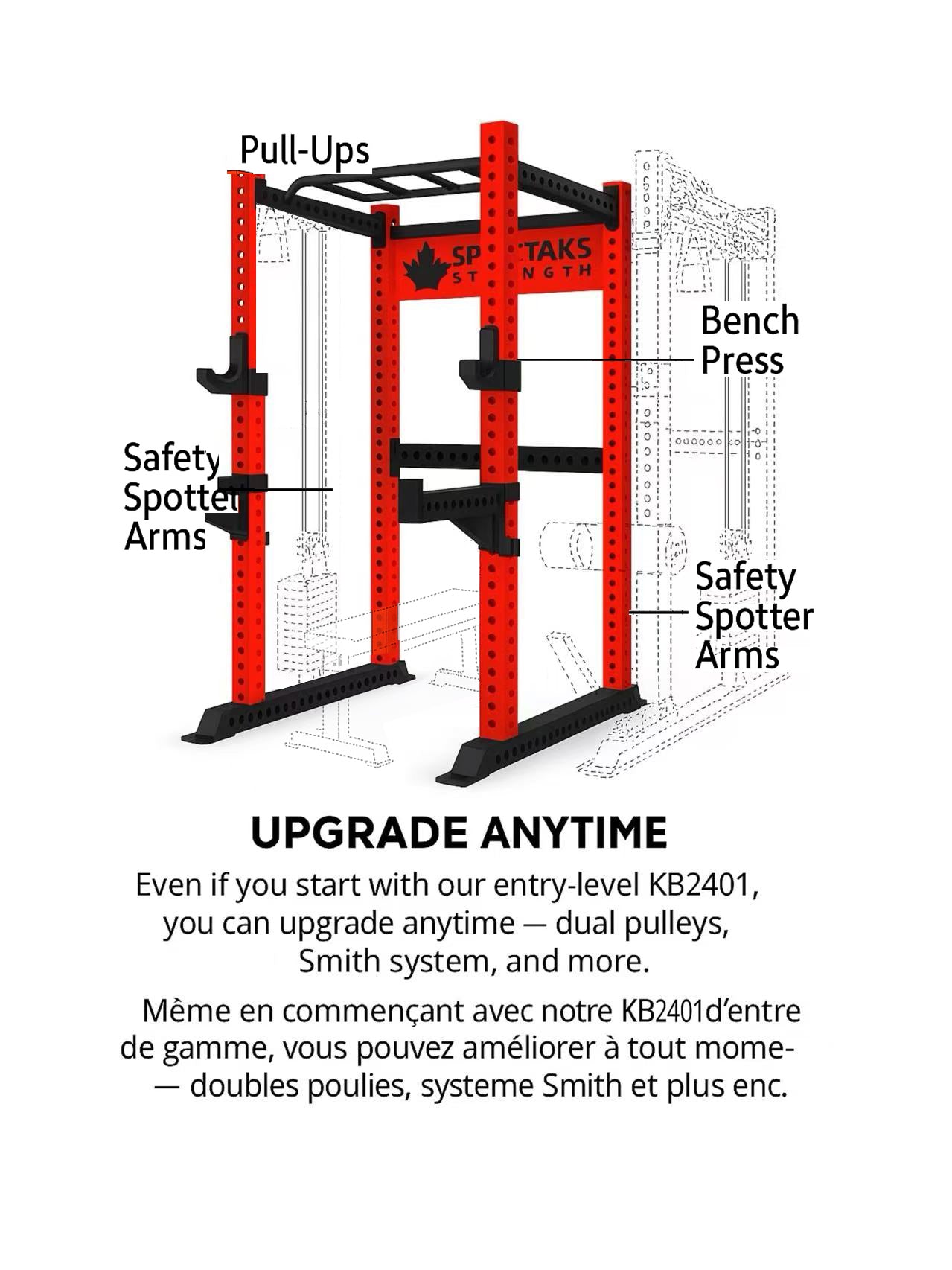 KB2401 Full Cage Squat Rack | 3”x3” 9-Gauge Steel | Heavy-Duty Garage Gym Power Rack