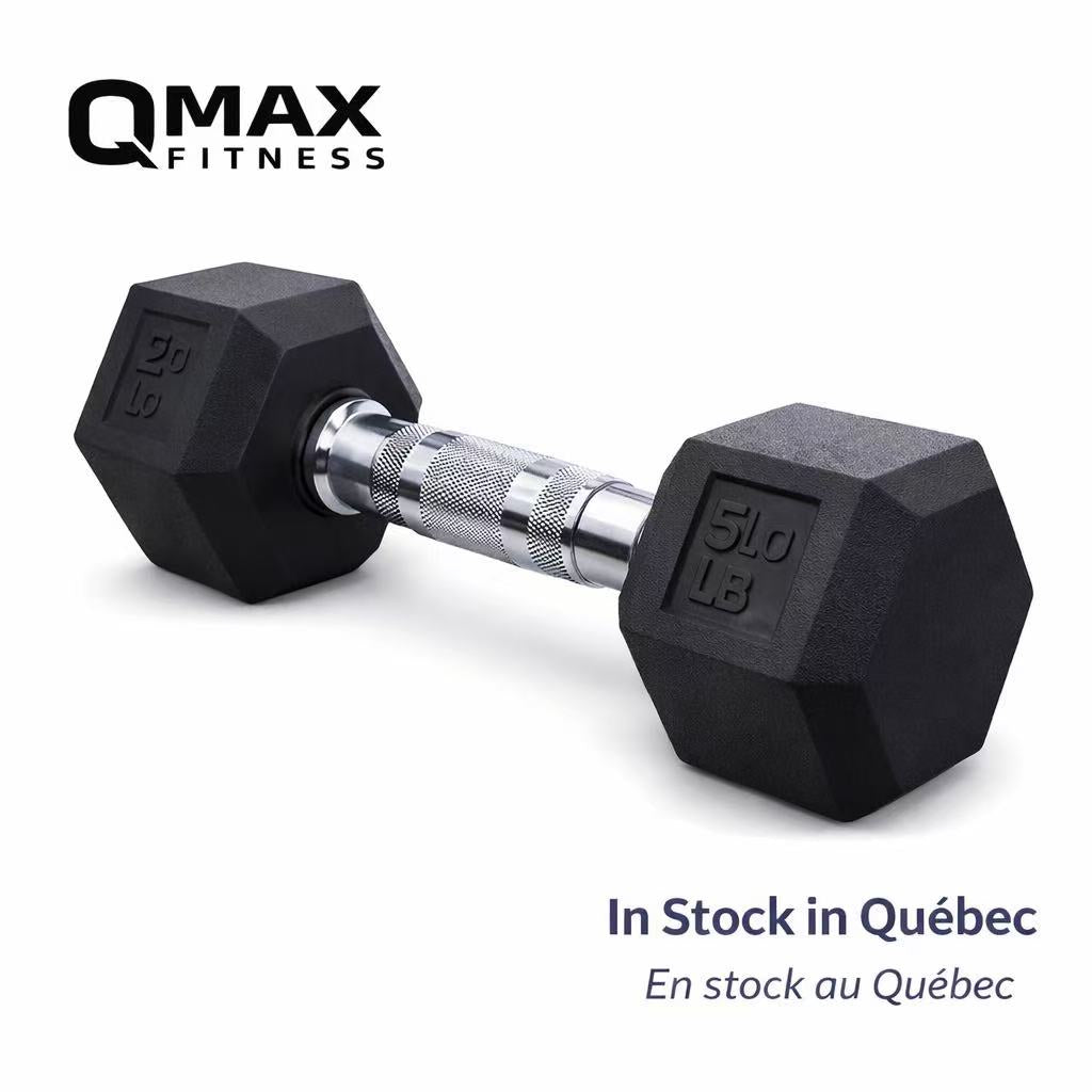 QMAX Commercial Rubber Hex Dumbbells | Home & Garage Gym Weights