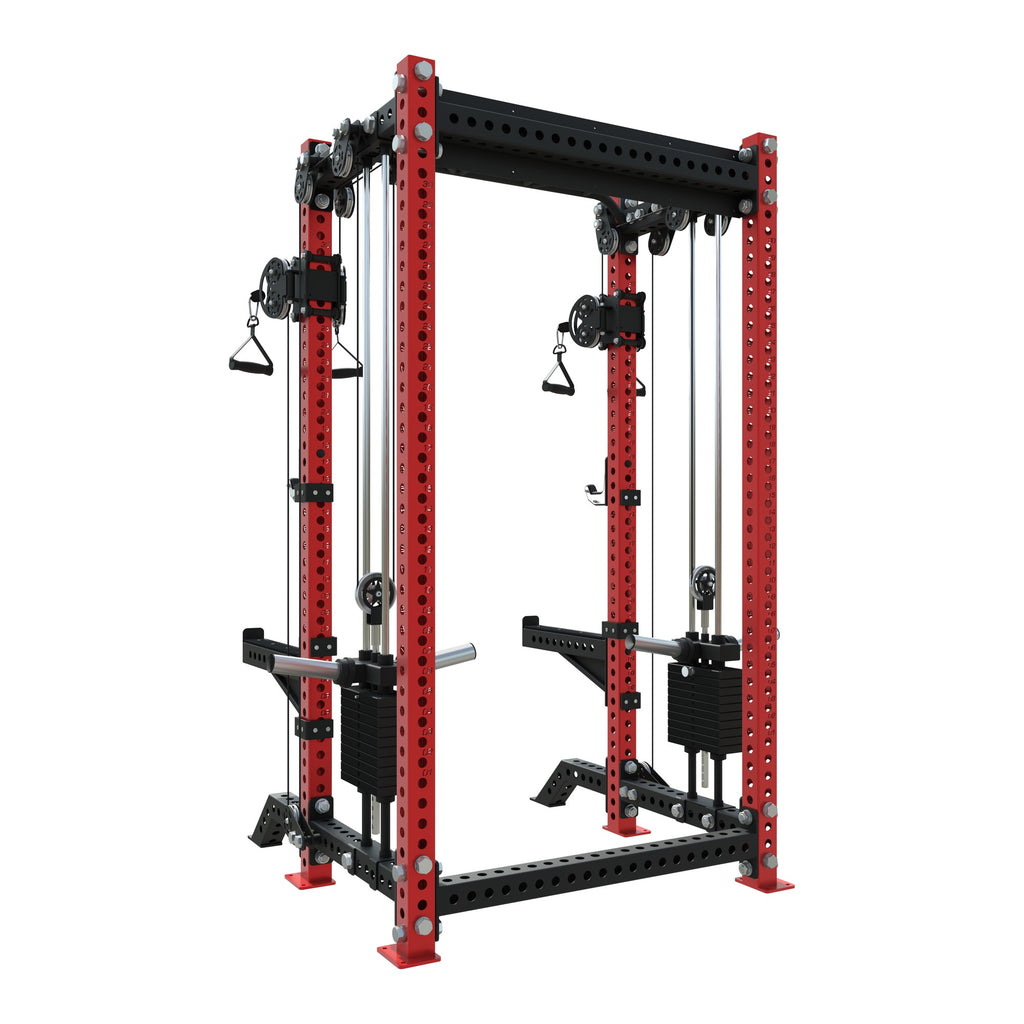 QMAX Dual-Handle Functional Trainer, rear three-quarter view