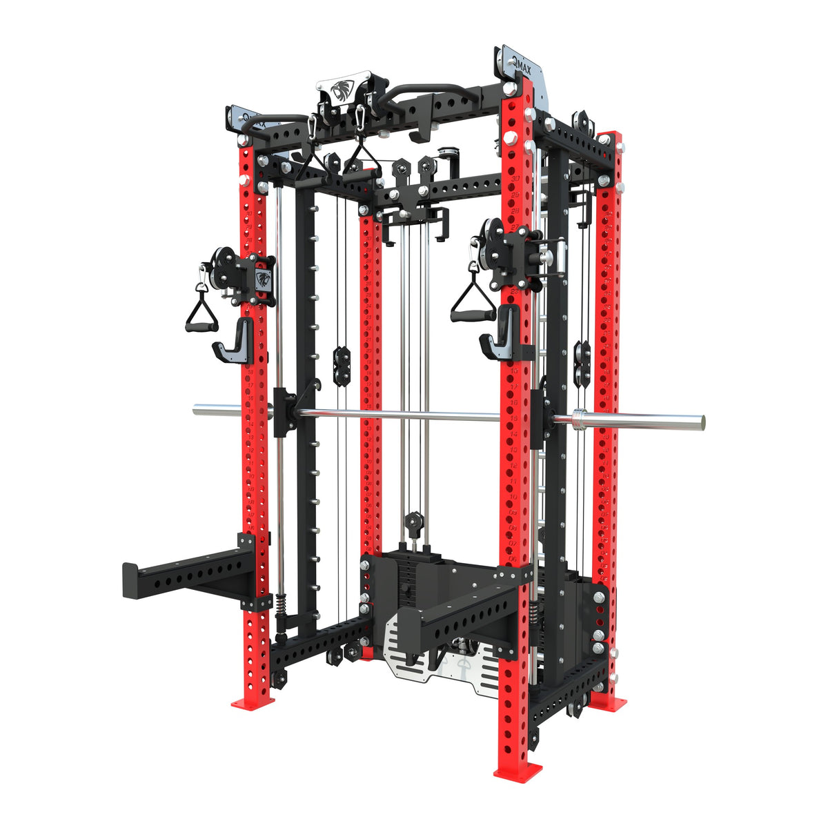 QMAX Ultimate 5-in-1 with red uprights, front three-quarter view